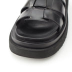 Bottega Veneta Leather Lug Flat Brushed Calf Strap Sandals Black 36 — view 8