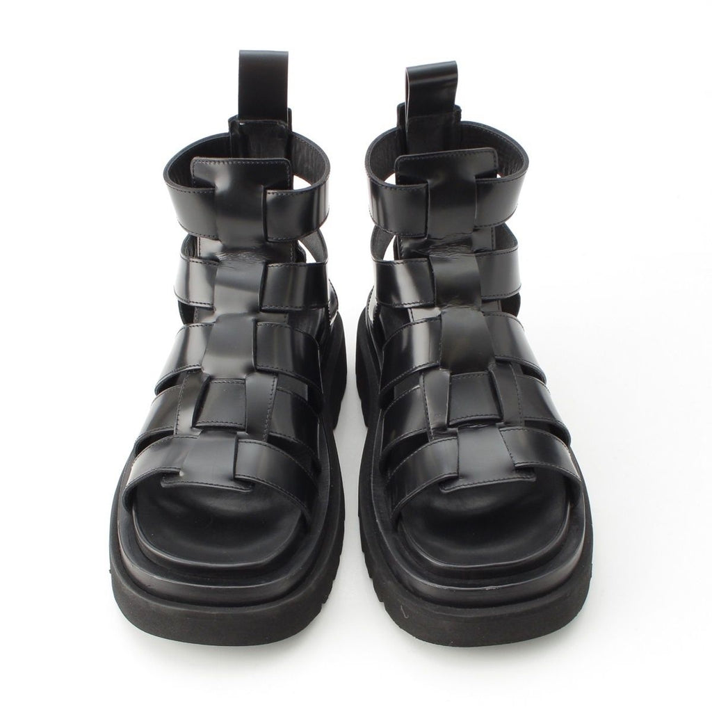 Bottega Veneta Leather Lug Flat Brushed Calf Strap Sandals Black 36 — view 2