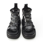 Bottega Veneta Leather Lug Flat Brushed Calf Strap Sandals Black 36 — view 2
