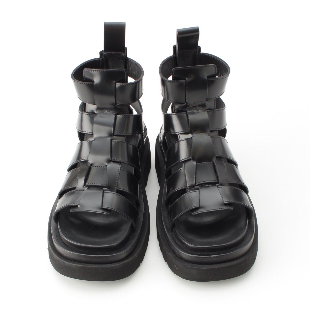 Bottega Veneta Leather Lug Flat Brushed Calf Strap Sandals Black 36 — view 2