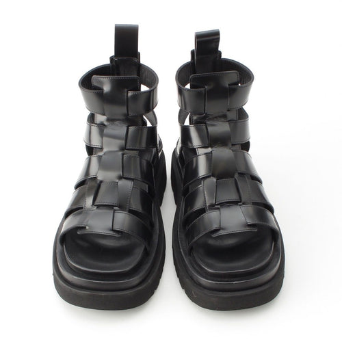 Bottega Veneta Leather Lug Flat Brushed Calf Strap Sandals Black 36 — view 2