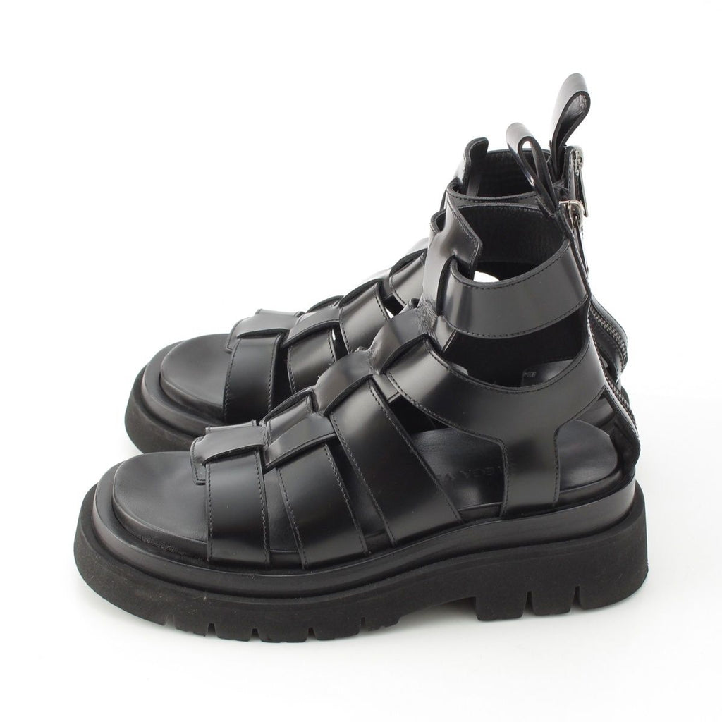Bottega Veneta Leather Lug Flat Brushed Calf Strap Sandals Black 36 — view 3