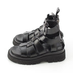 Bottega Veneta Leather Lug Flat Brushed Calf Strap Sandals Black 36 — view 3