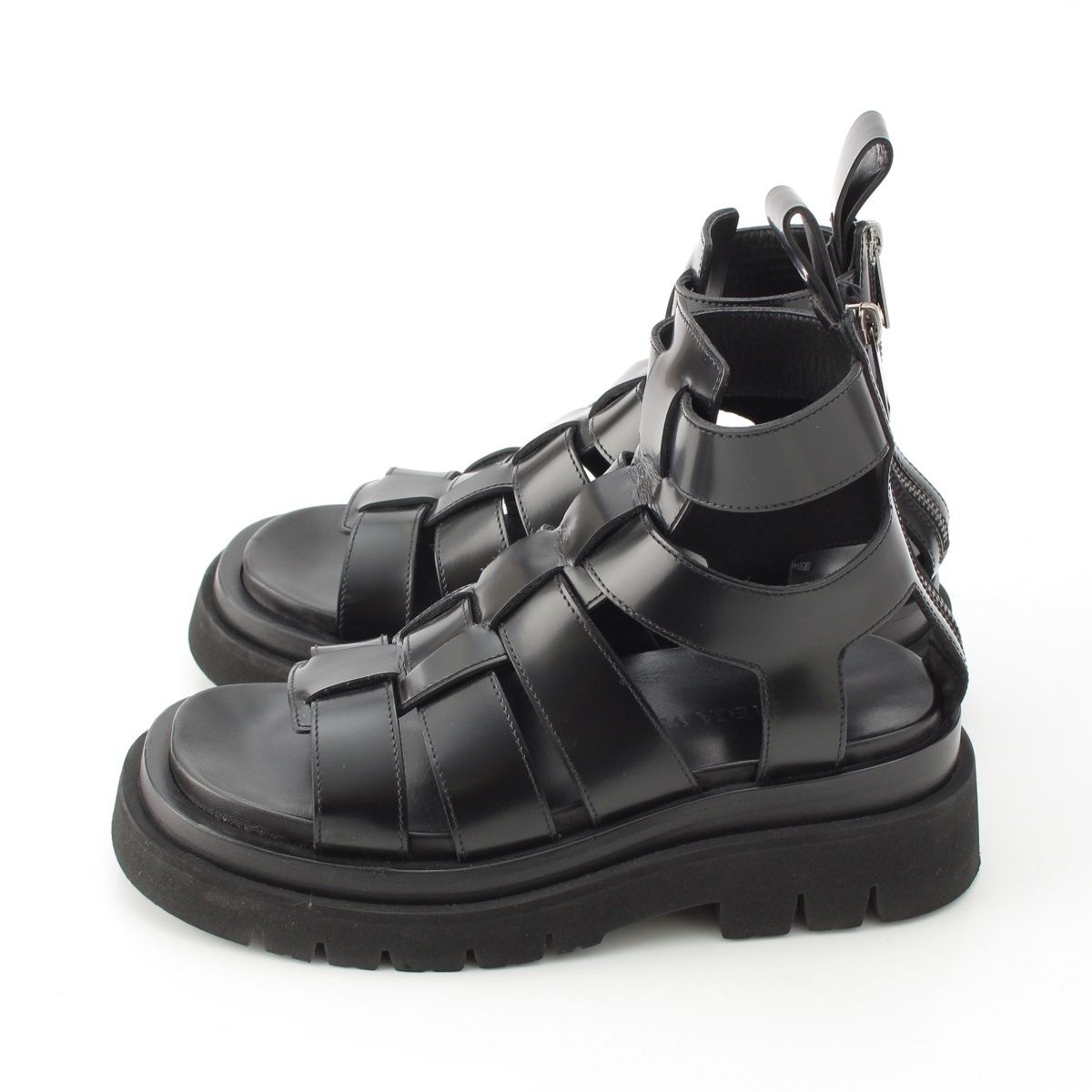 Bottega Veneta Leather Lug Flat Brushed Calf Strap Sandals Black 36 — view 3