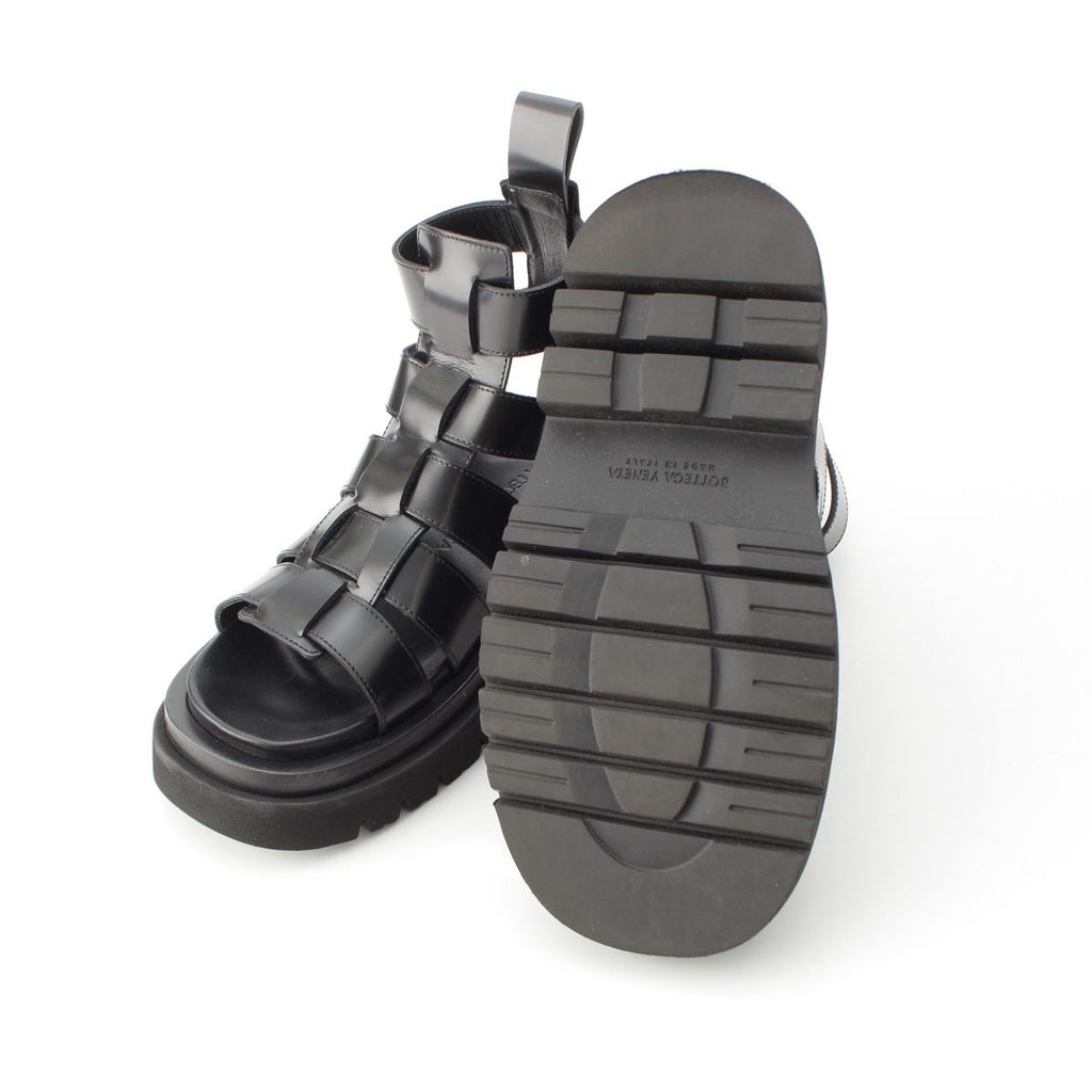 Bottega Veneta Leather Lug Flat Brushed Calf Strap Sandals Black 36 — view 5
