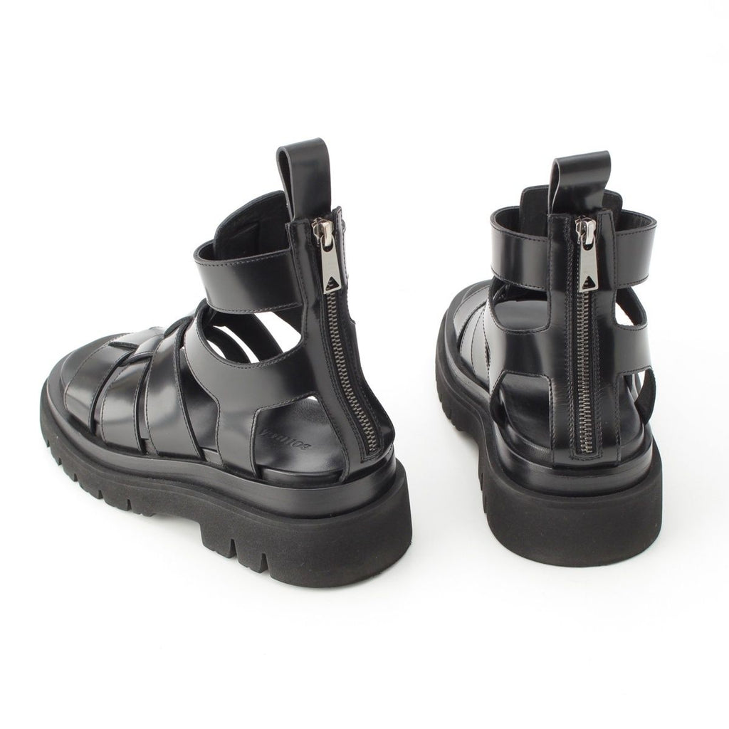 Bottega Veneta Leather Lug Flat Brushed Calf Strap Sandals Black 36 — view 4