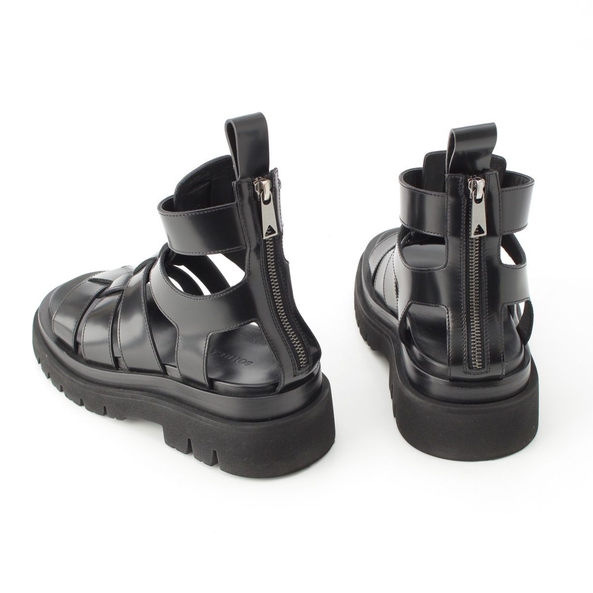 Bottega Veneta Leather Lug Flat Brushed Calf Strap Sandals Black 36 — view 4