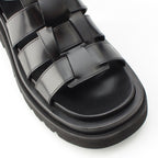 Bottega Veneta Leather Lug Flat Brushed Calf Strap Sandals Black 36 — view 6