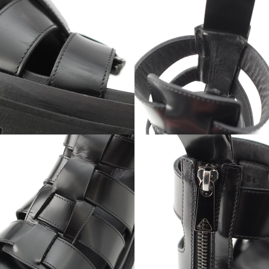 Bottega Veneta Leather Lug Flat Brushed Calf Strap Sandals Black 36 — view 9