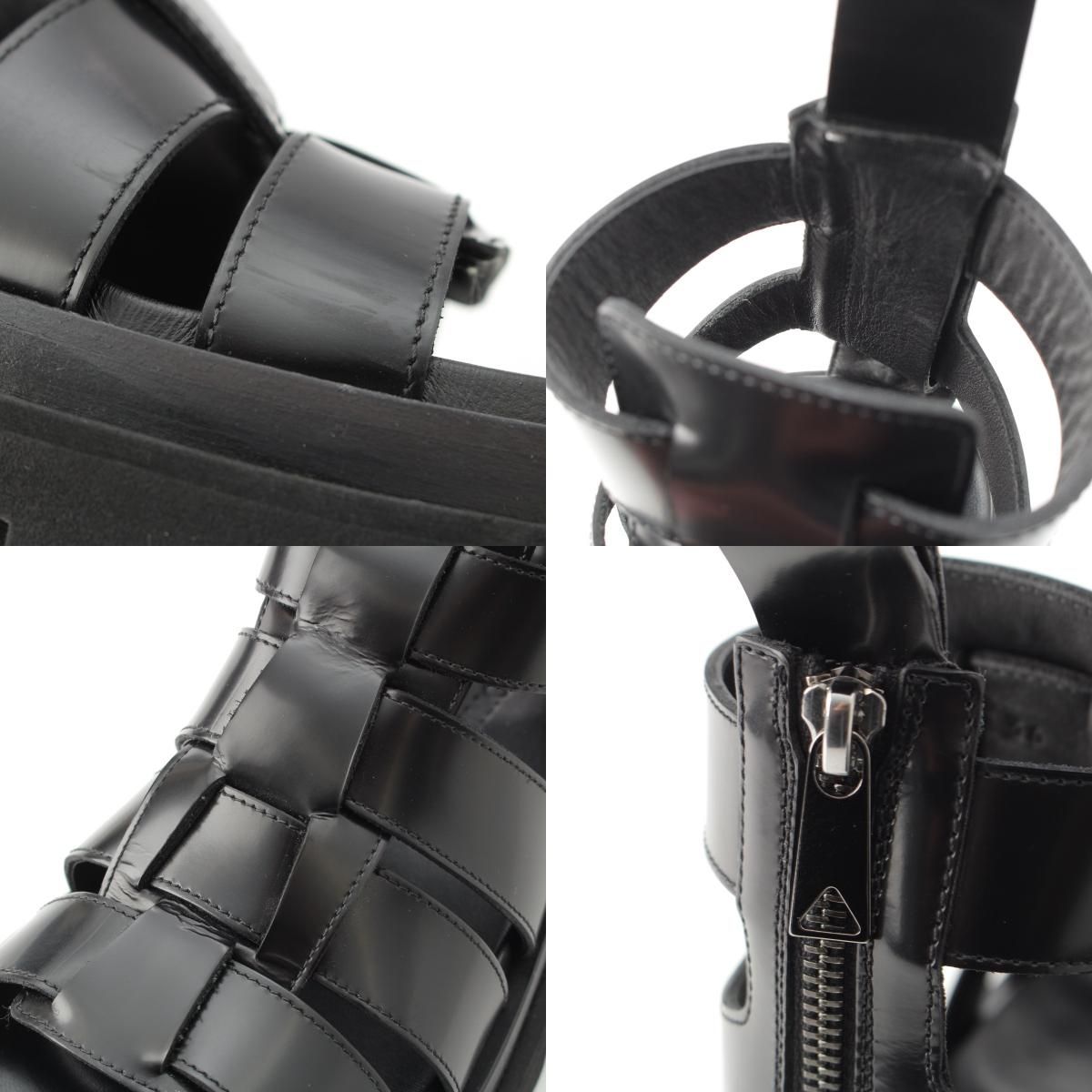 Bottega Veneta Leather Lug Flat Brushed Calf Strap Sandals Black 36 — view 9