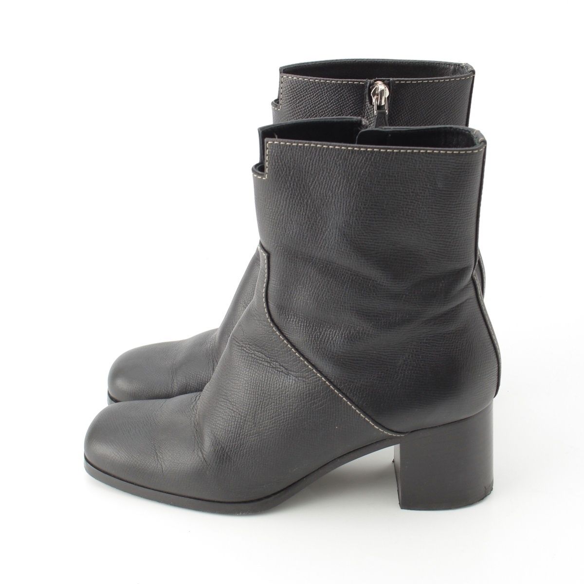 Hermes Leather Flats 60 Side Zip Boots Shoes Black 39 — view 3