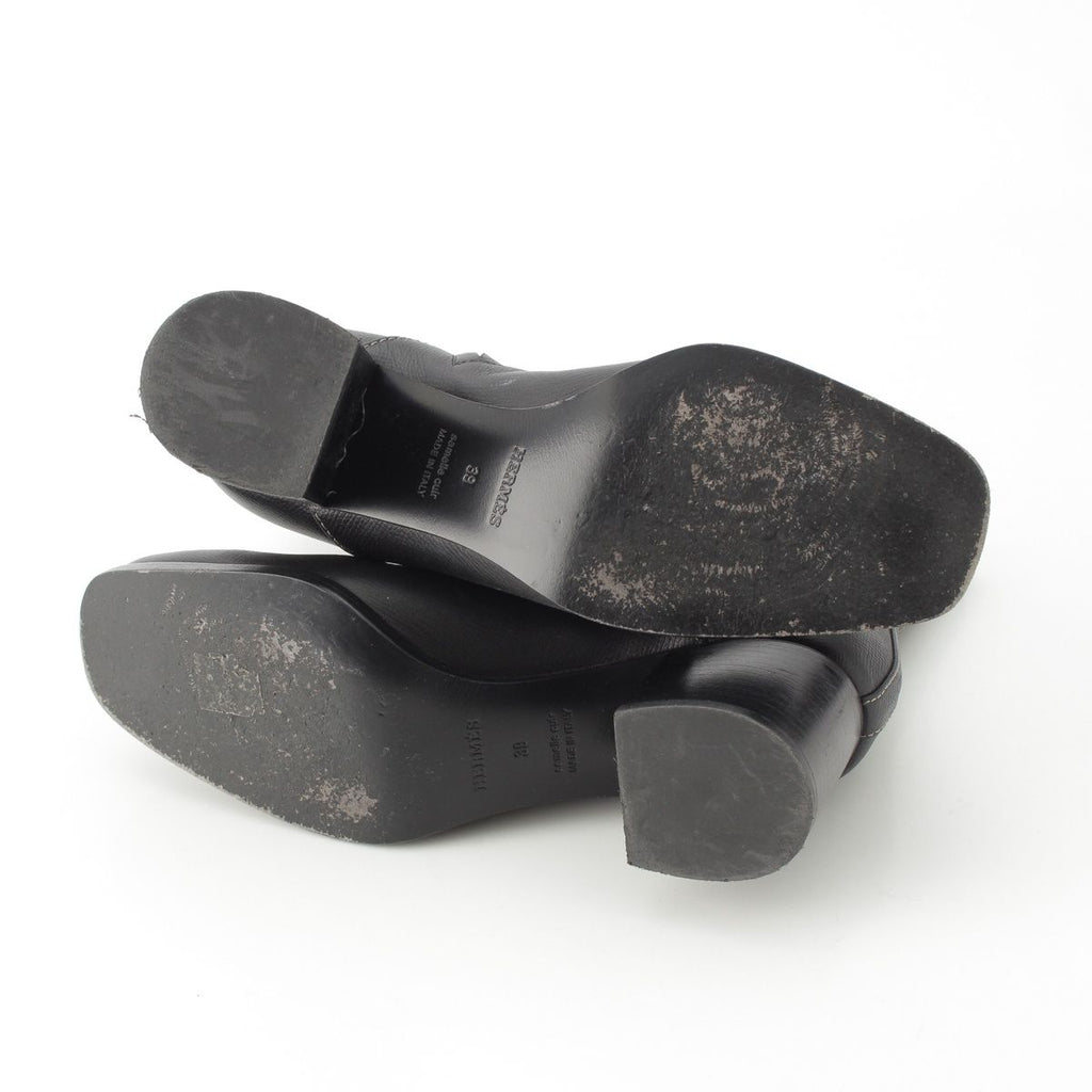 Hermes Leather Flats 60 Side Zip Boots Shoes Black 39 — view 5
