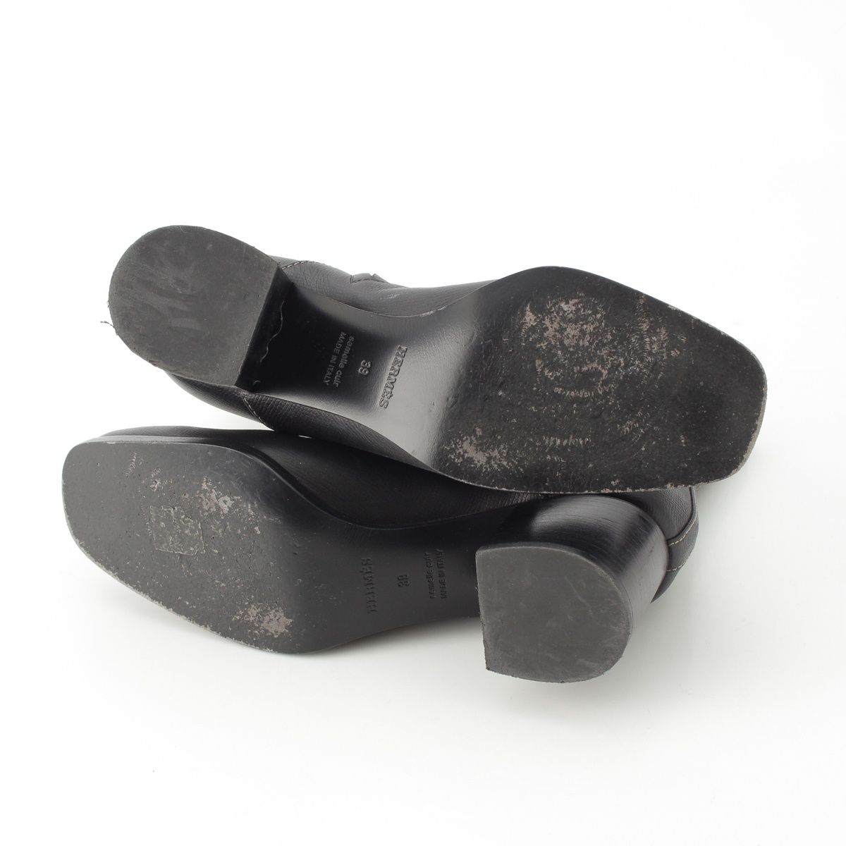 Hermes Leather Flats 60 Side Zip Boots Shoes Black 39 — view 5