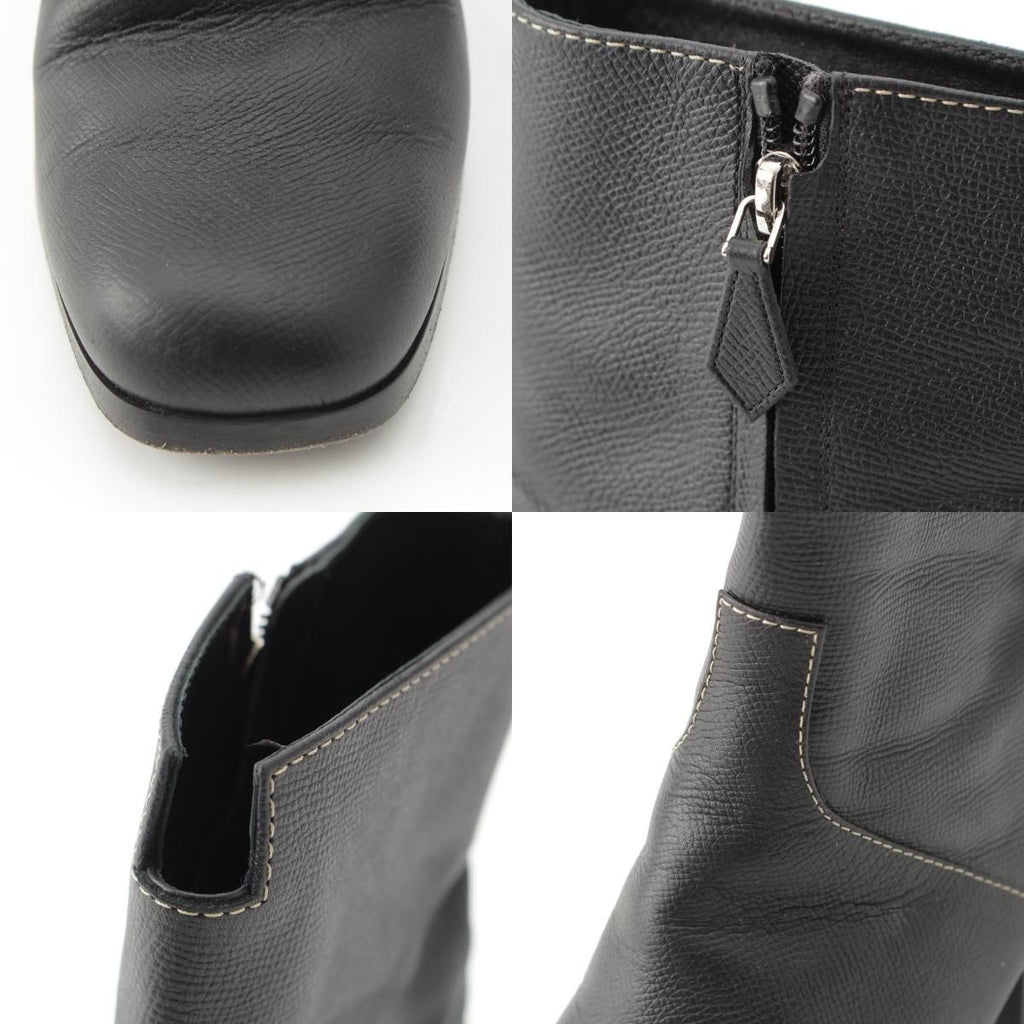 Hermes Leather Flats 60 Side Zip Boots Shoes Black 39 — view 8