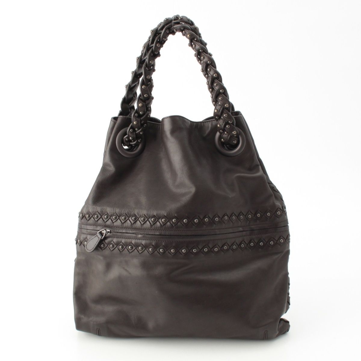 Bottega Veneta Leather Studded Handbag Black — view 4