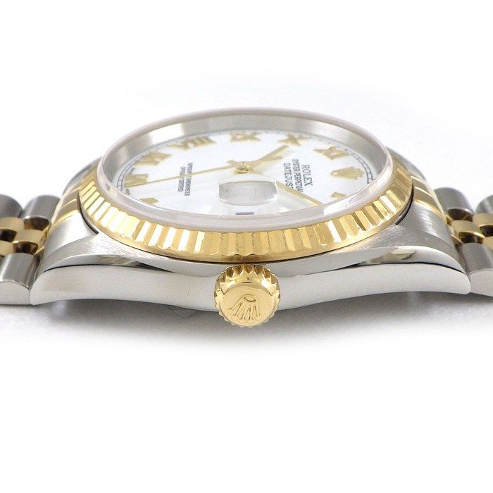 Rolex Watch Datejust P Number White Dial Roman Index Date 18k Yellow Gold SS — view 2