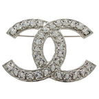 Chanel Brooch Metal Rhinestone CC Logo Silver Large Glitter — view 2
