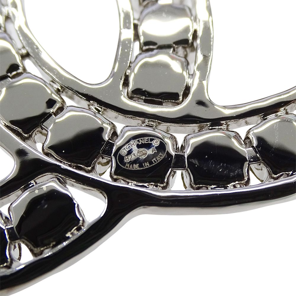 Chanel Brooch Metal Rhinestone CC Logo Silver Large Glitter — view 8