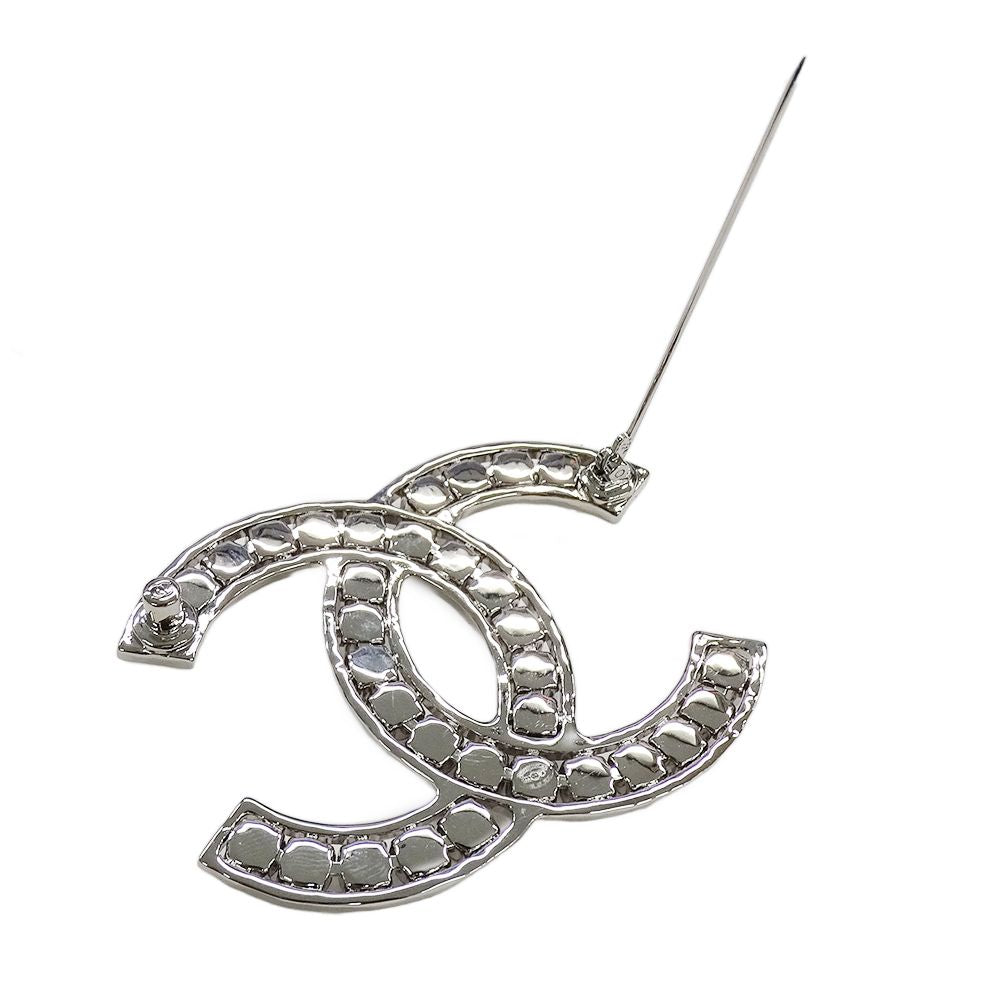 Chanel Brooch Metal Rhinestone CC Logo Silver Large Glitter — view 5