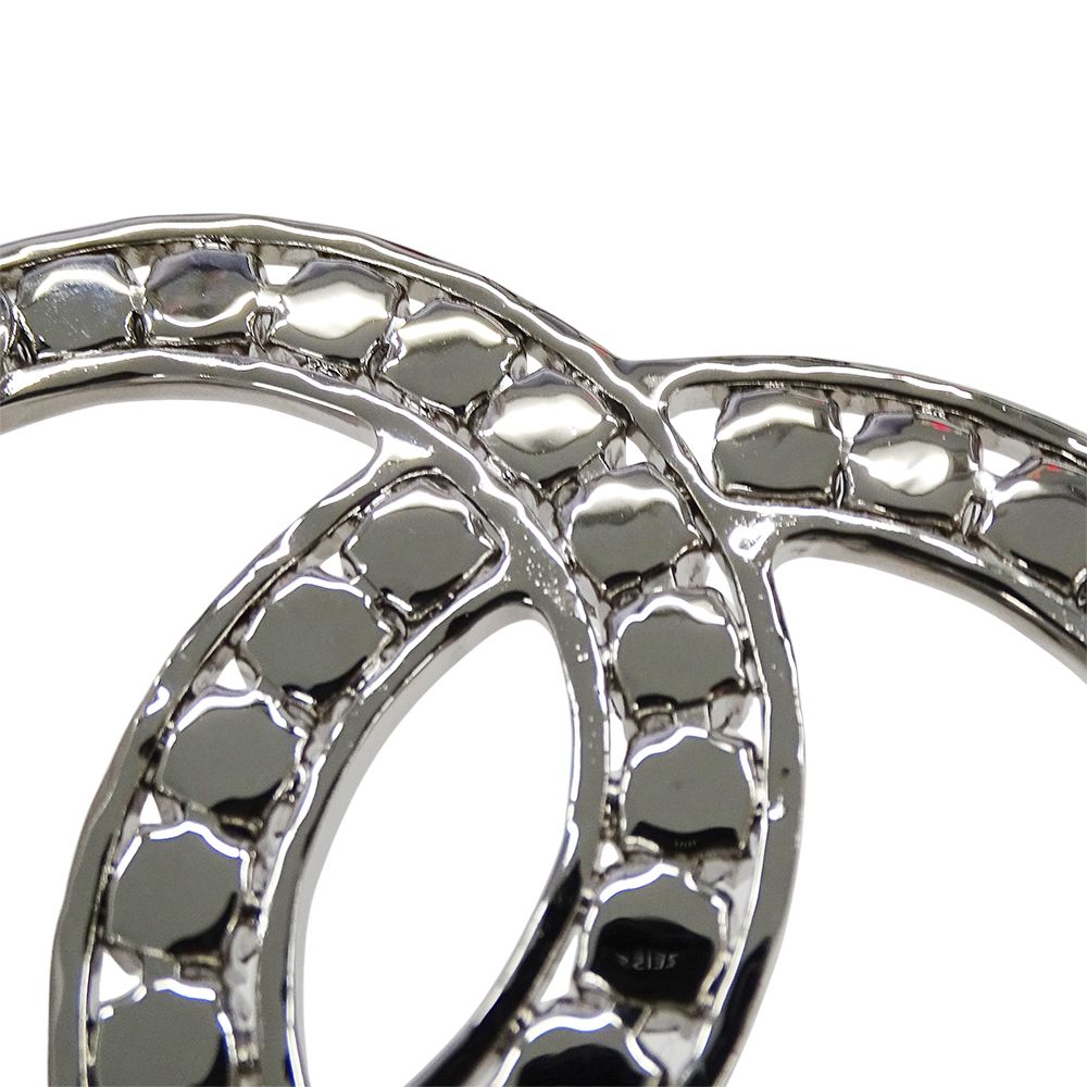 Chanel Brooch Metal Rhinestone CC Logo Silver Large Glitter — view 7