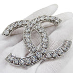 Chanel Brooch Metal Rhinestone CC Logo Silver Large Glitter — view 9
