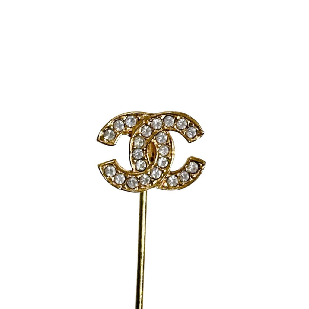 Chanel Rhinestone Pin Brooch CC Logo Gold — view 4