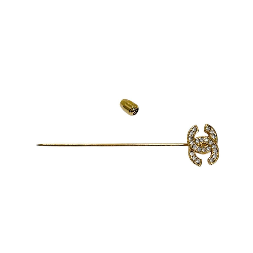 Chanel Rhinestone Pin Brooch CC Logo Gold — view 3