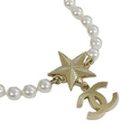 Chanel Choker Necklace Metal Rhinestone Faux Pearl Star CC Logo Gold White — view 4