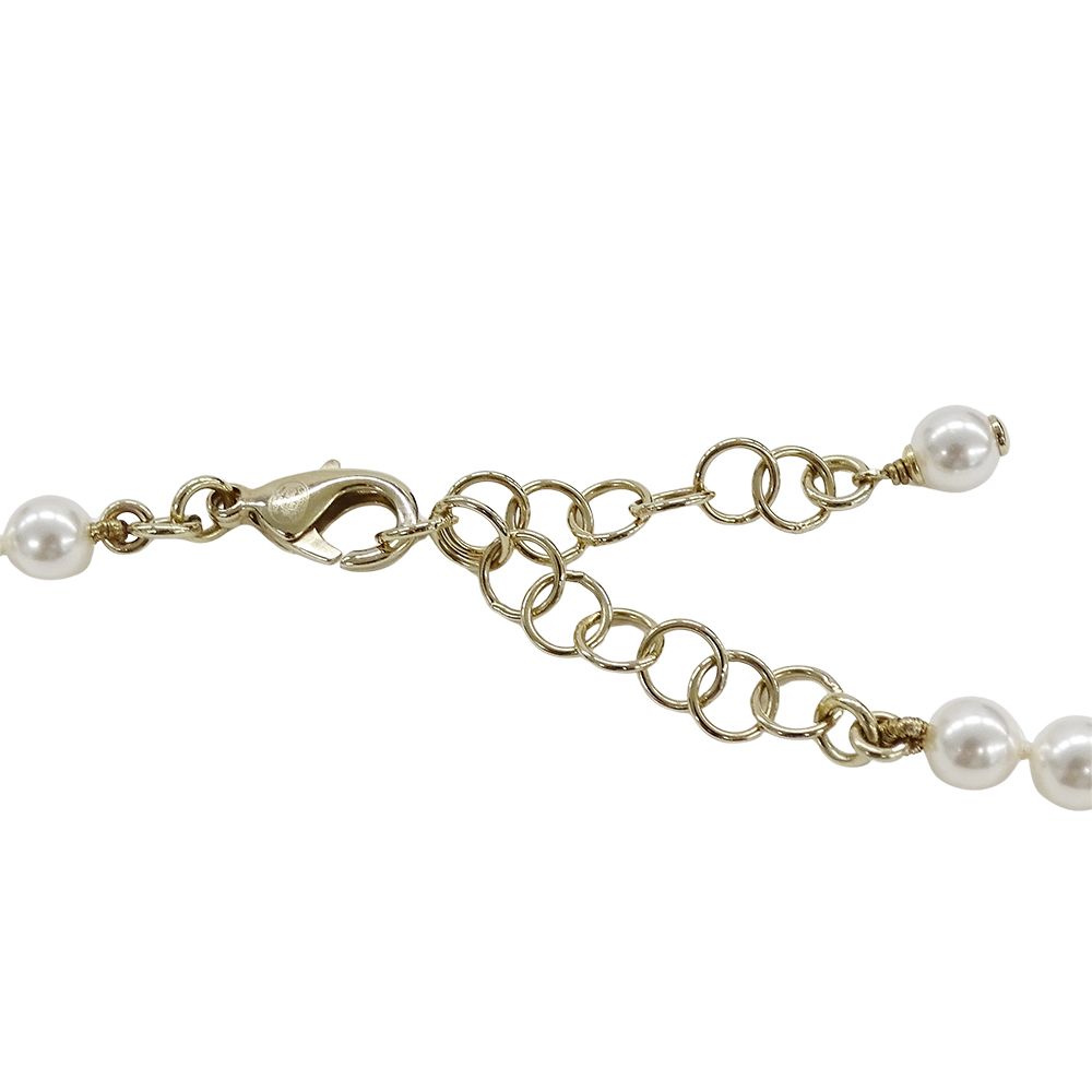 Chanel Choker Necklace Metal Rhinestone Faux Pearl Star CC Logo Gold White — view 6