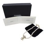 Chanel Choker Necklace Metal Rhinestone Faux Pearl Star CC Logo Gold White — view 8