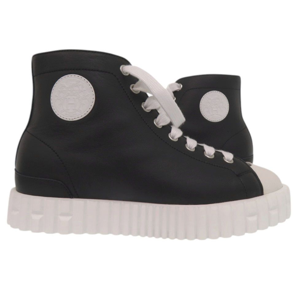 Hermes Climb High Cut Sneakers 36 Calf Leather Noir Black White Shoes — view 6