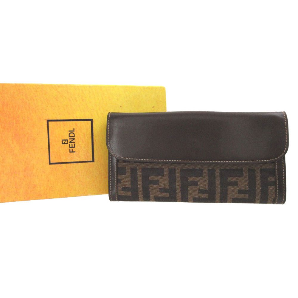 Fendi Zucca Pattern Canvas Leather Brown Hook Wallet — view 2