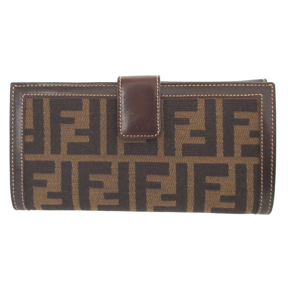 Fendi Zucca Pattern Canvas Leather Brown Hook Wallet — view 3