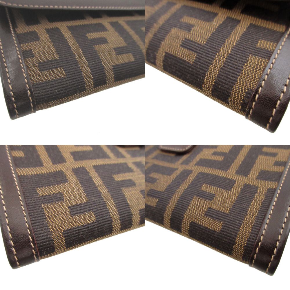 Fendi Zucca Pattern Canvas Leather Brown Hook Wallet — view 7