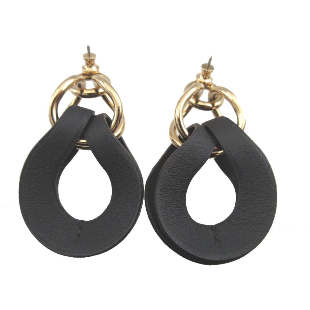 Hermes Villevolt GM Leather Blue Indigo Earrings — view 3