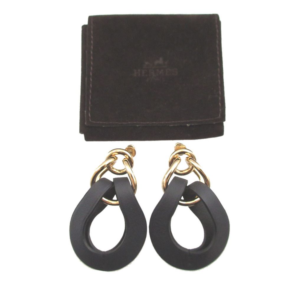 Hermes Villevolt GM Leather Blue Indigo Earrings — view 2