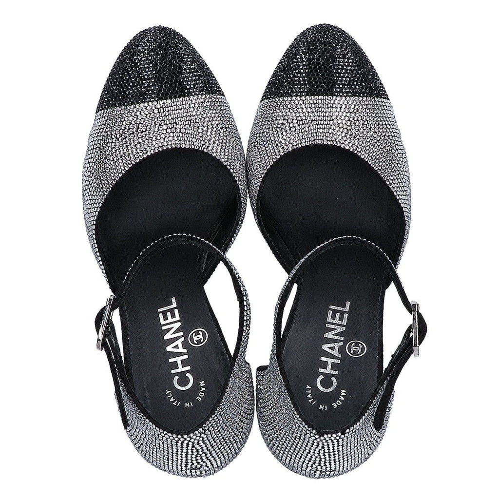 Chanel CC Logo Rhinestone Heel Sandals 37c — view 5