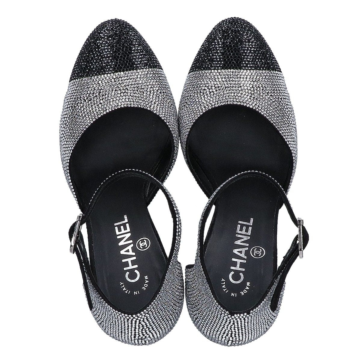 Chanel CC Logo Rhinestone Heel Sandals 37c — view 5