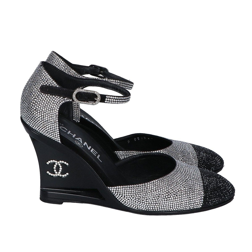Chanel CC Logo Rhinestone Heel Sandals 37c — view 4