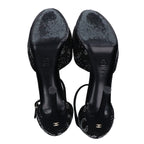 Chanel Suede Leather CC Logo Rhinestone Heel Sandals 37c — view 6