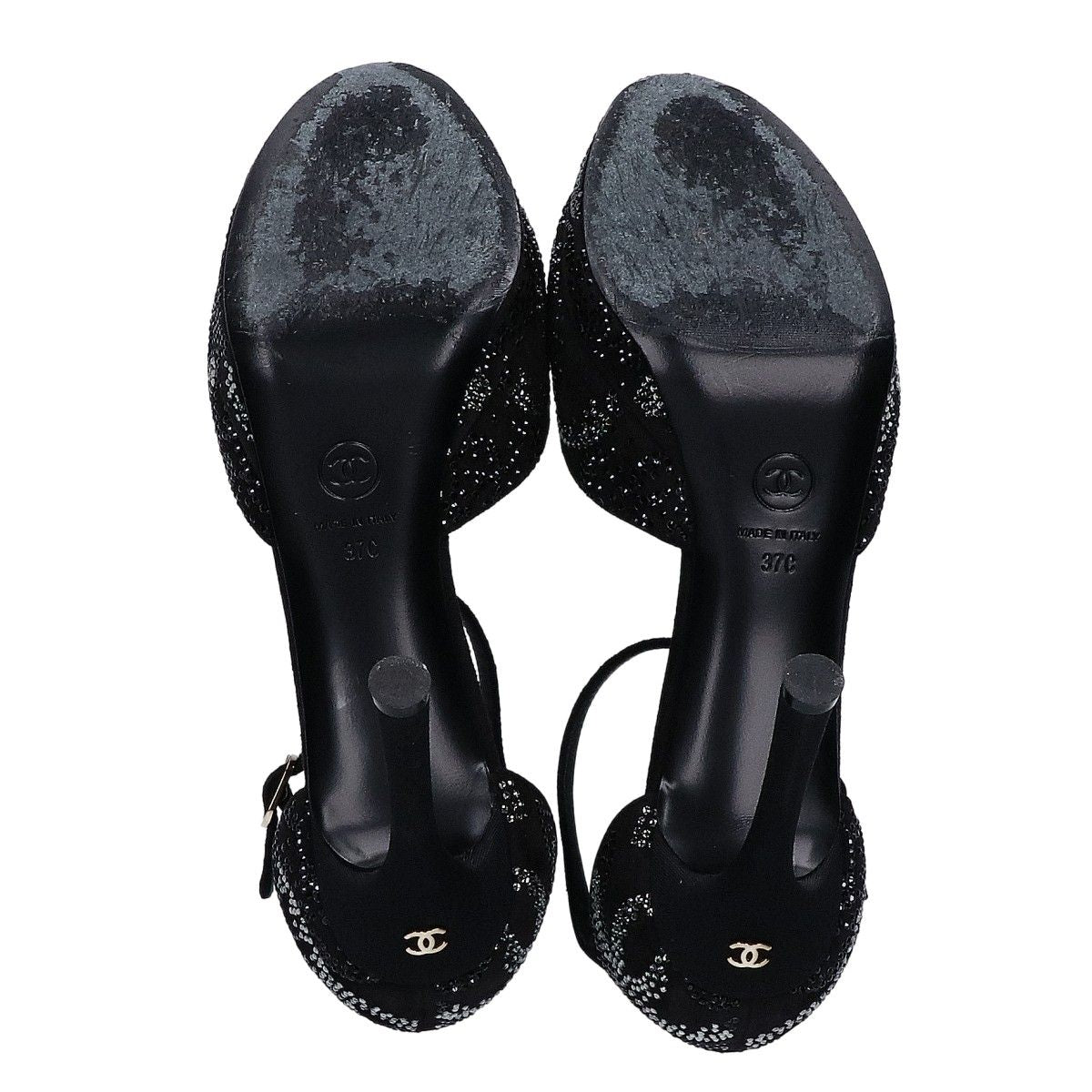 Chanel Suede Leather CC Logo Rhinestone Heel Sandals 37c — view 6