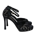 Chanel Suede Leather CC Logo Rhinestone Heel Sandals 37c — view 4