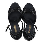 Chanel Suede Leather CC Logo Rhinestone Heel Sandals 37c — view 5