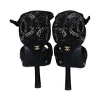 Chanel Suede Leather CC Logo Rhinestone Heel Sandals 37c — view 3