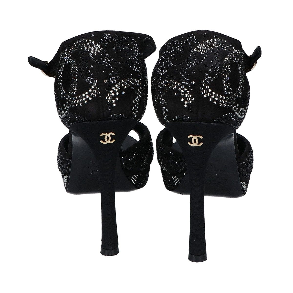 Chanel Suede Leather CC Logo Rhinestone Heel Sandals 37c — view 3