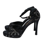 Chanel Suede Leather CC Logo Rhinestone Heel Sandals 37c — view 2