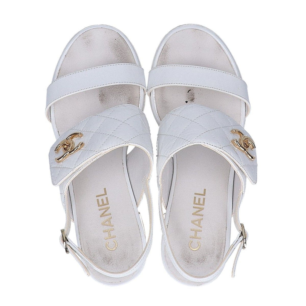 Chanel CC Logo Turnlock Quilted Patent Sandals 36 1 2C — view 5