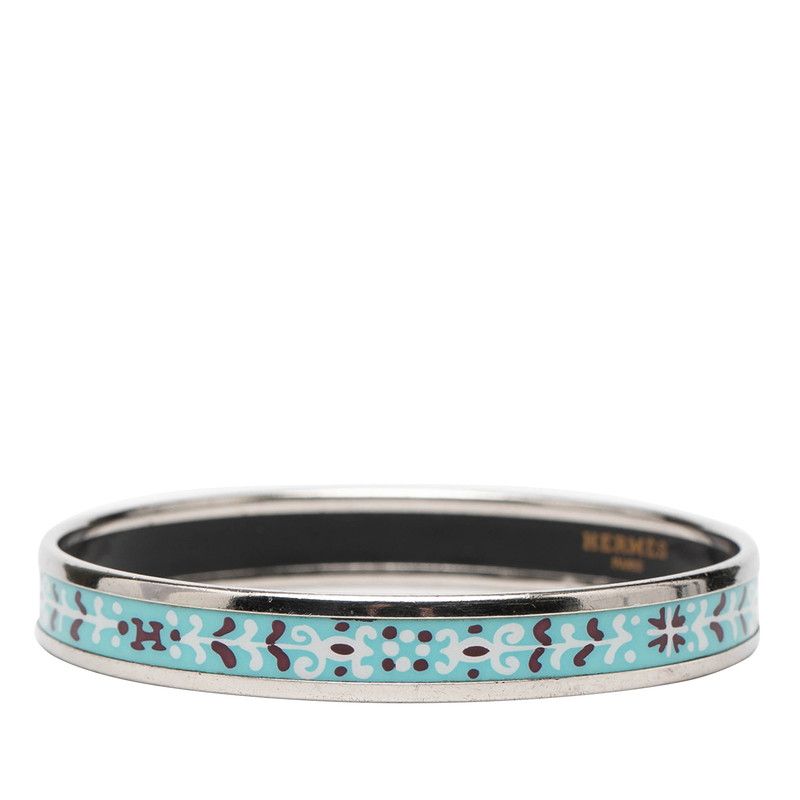 Hermes Enamel PM Cloisonne Bracelet Silver Blue Metal — view 2