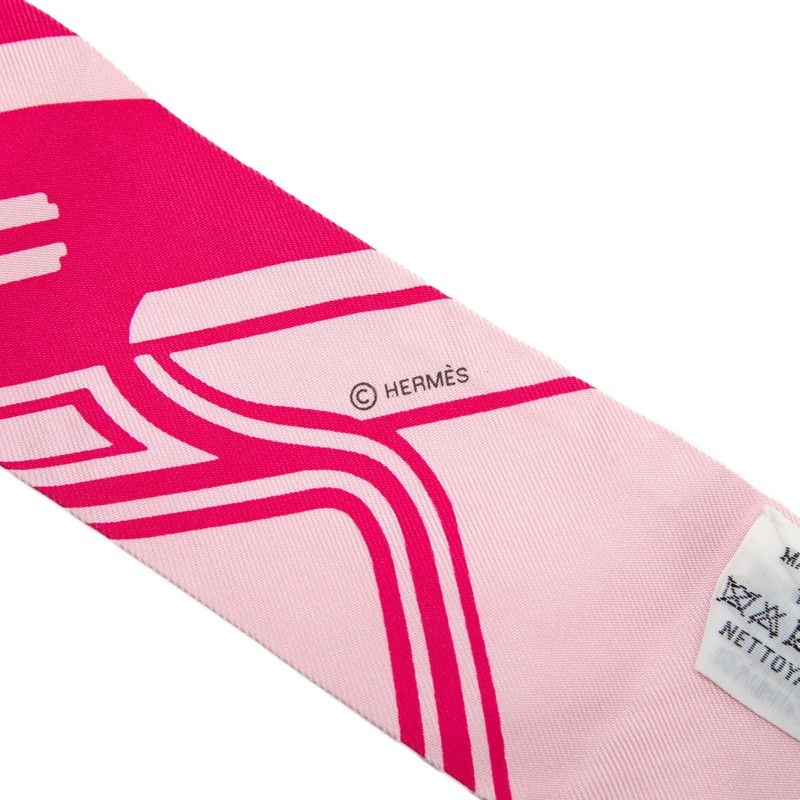 Hermes Twilly les Coupes Tattoo Coupe Tatouage Scarf Pink Silk — view 4