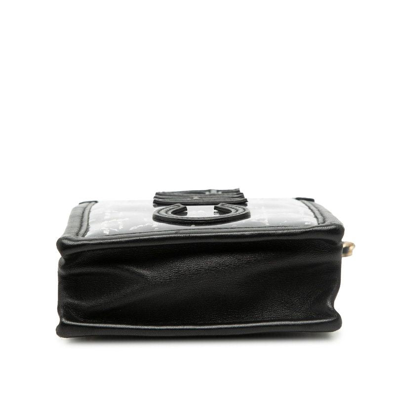 Chanel Logo Tweed Chain Shoulder Bag Phone Case Black Vinyl Leather — view 3